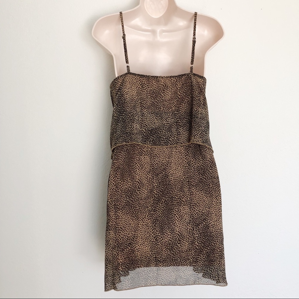 Cheetah Pleated Tier Thin Strap Mini Dress - Picture 3 of 4
